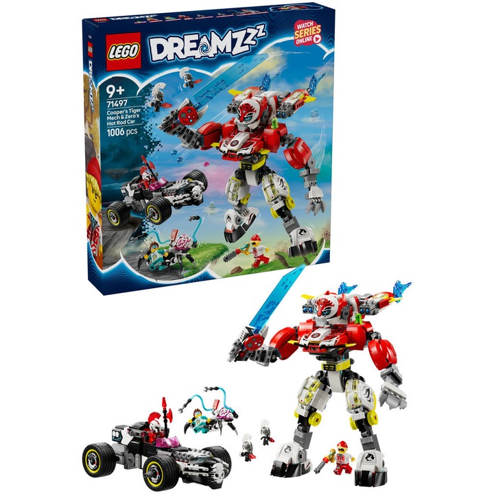 LEGO® DREAMZzz - Robotul tigru al lui Cooper si masina hot rod a lui Zero 71497, 1006 piese