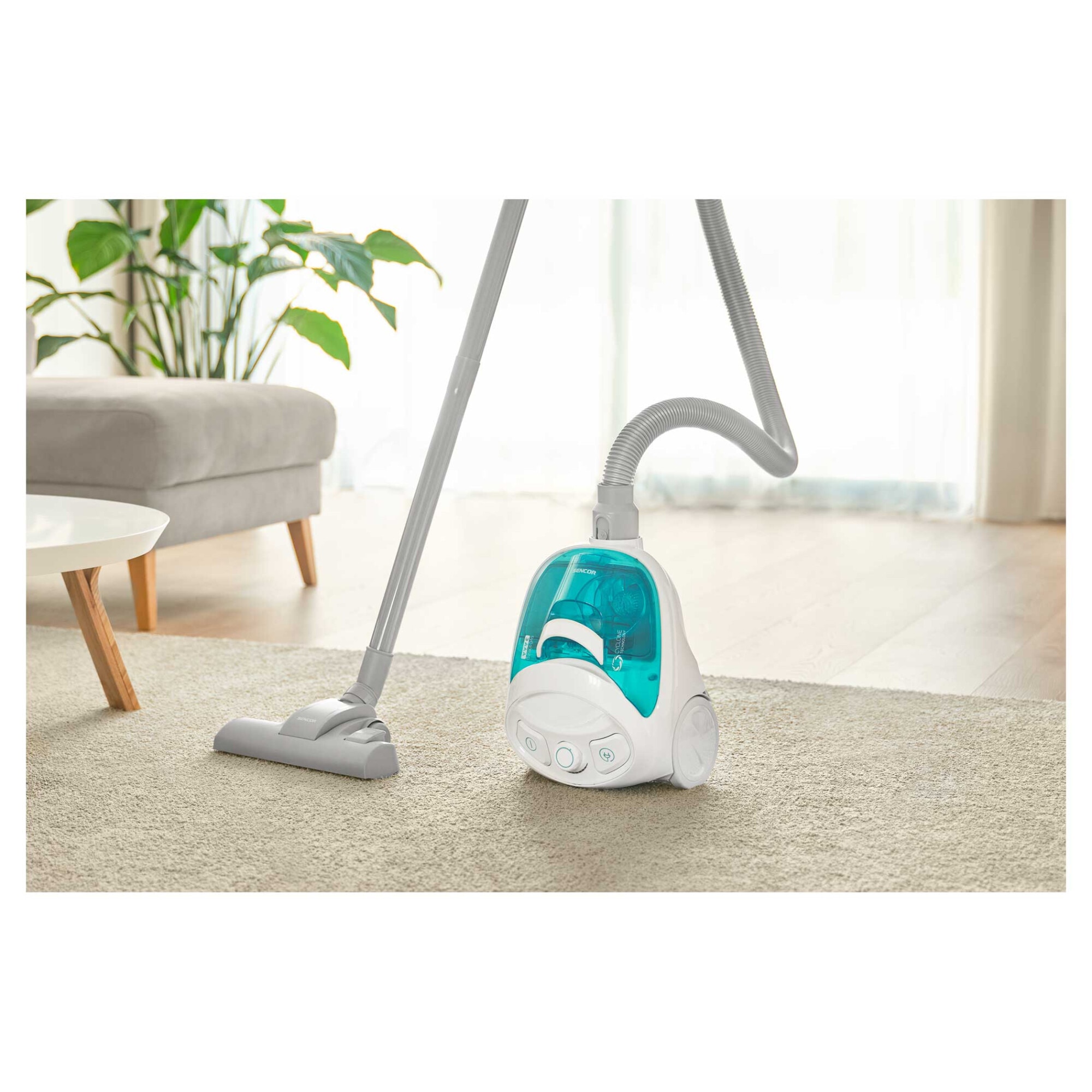 Aspirator fara sac, Sencor SVC 1015TQ 3AAA 800 W, alb, albastru
