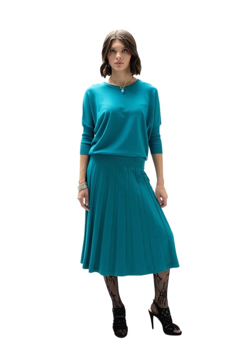 Pulover dama tricotat Hermina 140 din modal, Evazat, Turcoaz
