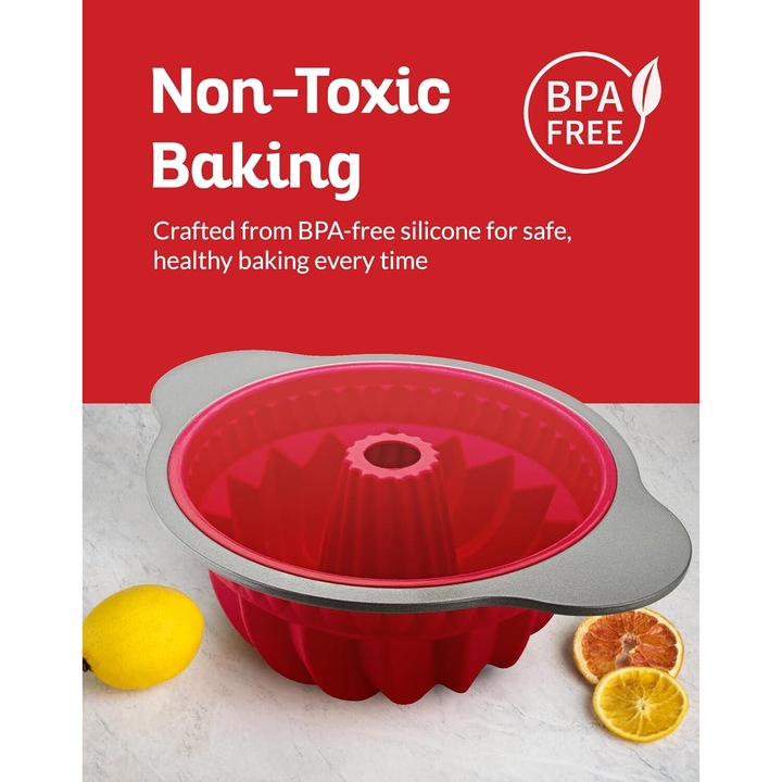 Tava de copt din silicon, Cadru de otel rezistent, Tava durabila pentru tort cu caneluri, matrite pentru gelatine, pastele, fara deformare, fara pierderi de forma