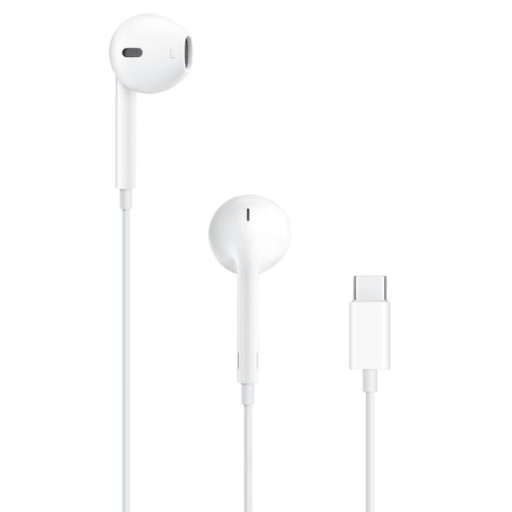 Слушалки с кабел, Съвместими с iPhone 15/16, щепсел Type-C, 1,2 м, вграден микрофон и бутони за управление, бели