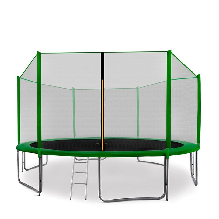 Aga Sport Pro trambulin 430 cm átmérőjű biztonsági hálóval + létra + cipőzseb - sötétzöld