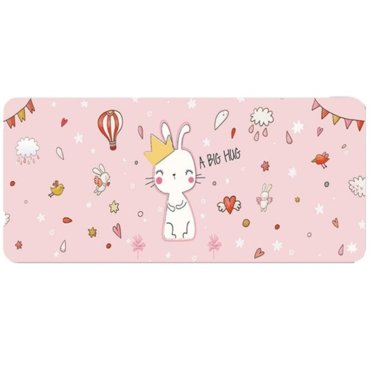 Mouse Pad XL Antiderapant, Margini Intarite, Waterproof, Pisicuta, fundal roz, Premium, 90x40cm, eZMART