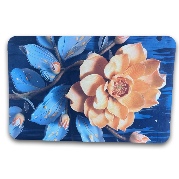 Covoras de baie Antiderapant, Material moale din Spuma de Silicon si Diatom, Super Absorbant, Uscare Rapida, Model Floral 3D, Albastru, 40 x 60 cm