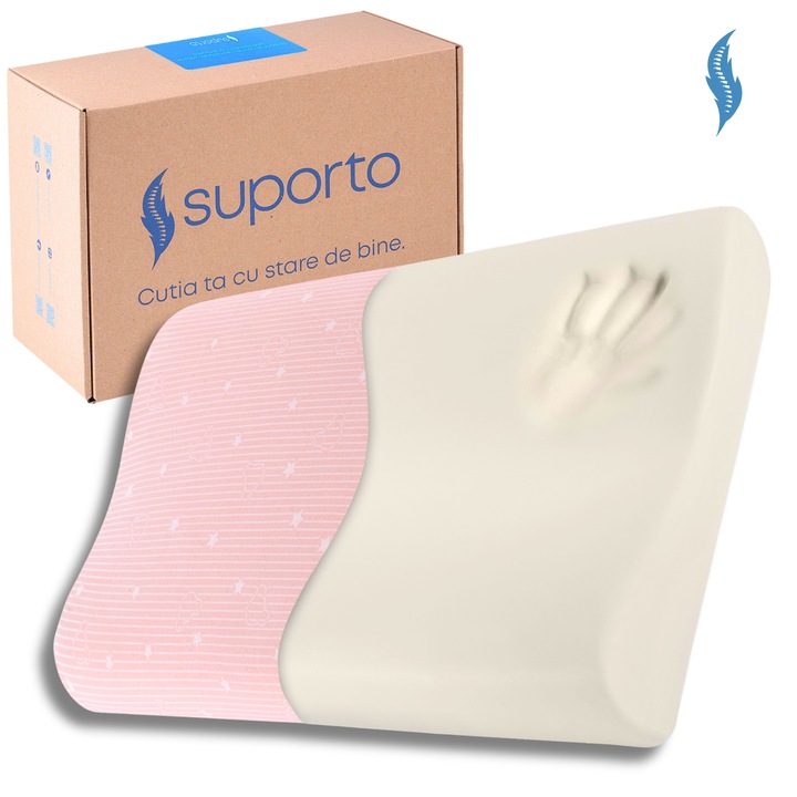 Husa roz din bumbac pentru perna de copii, Suporto Toddler, husa hipoalergenica anti-acarieni, cu fermoar ascuns pentru un plus de siguranta, 45x25x7 cm