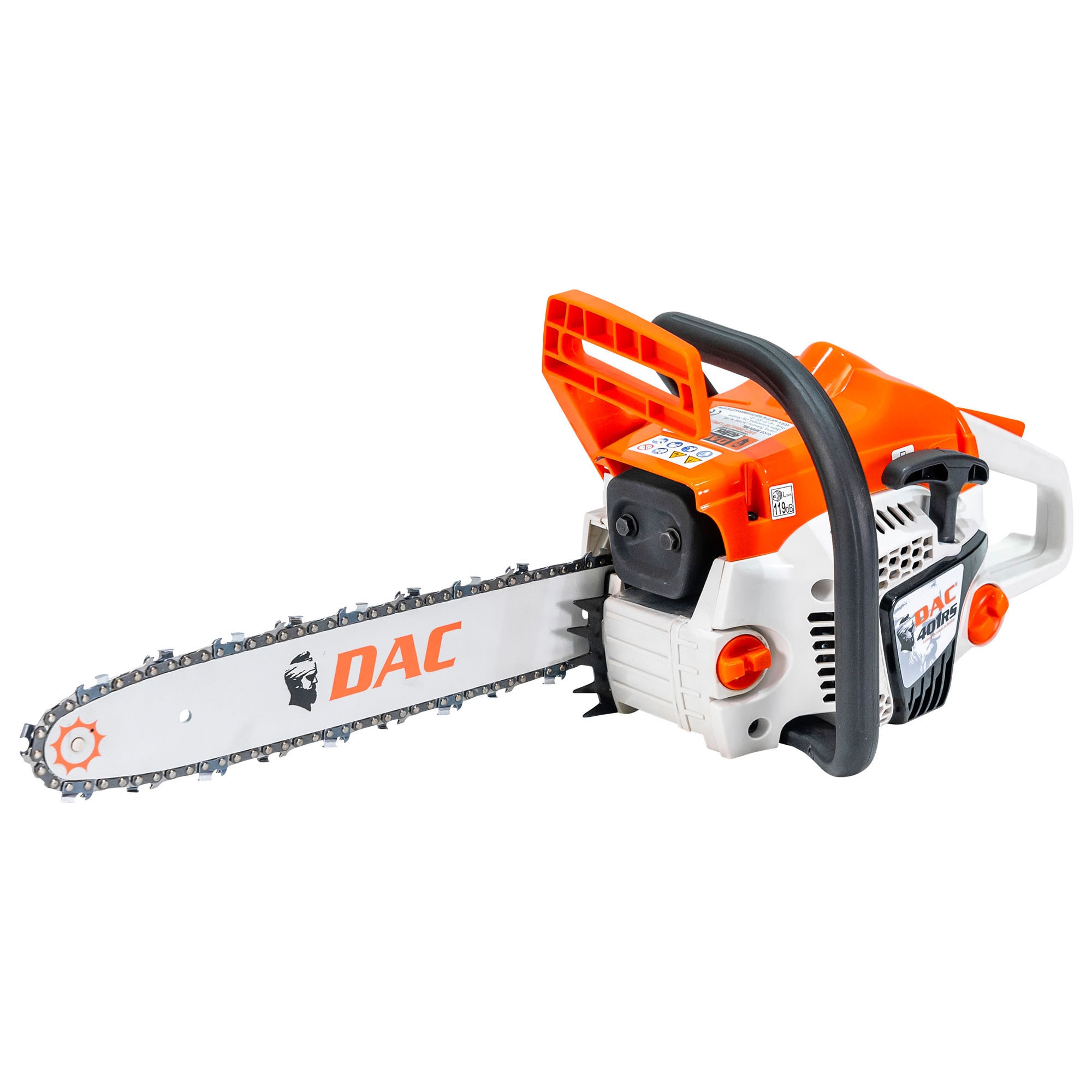 Drujba (motofierastrau) cu lant pe benzina Ruris DAC 401RS, putere 2.5 CP, 36.3 CC, motor 2 timpi, lungime sina 35 cm, lant 3/8 1.3 PM, rezervor combustibil 410 ml