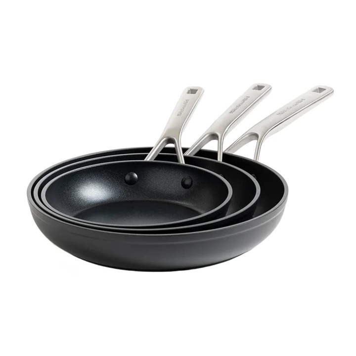 Kovácsolt alumínium serpenyő készlet 20x24x28cm, KitchenAid, fekete, tapadásmentes kerámia, minden hőforráshoz használható