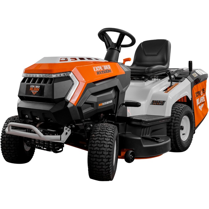 Tractoras de tuns gazon/iarba pe benzina Ruris RX EXPLORER 1500M, putere 15 CP, motor Loncin, latime lucru 980 mm, inaltime taiere 30 - 90 mm, 7 trepte de taiere, 5+1 viteze, sac colector 250 L, functii: colectare