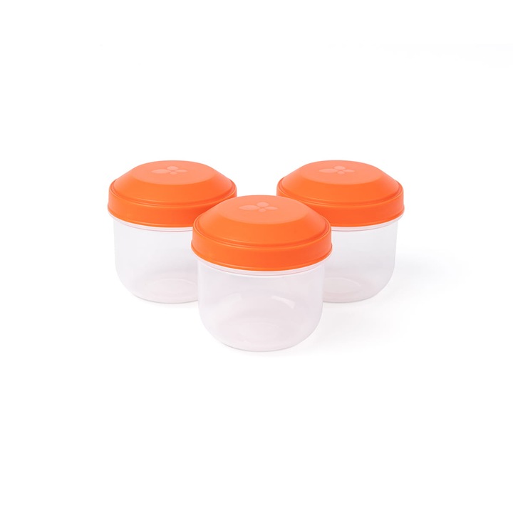3 db ételtartó készlet, Amuse, polipropilén, hőálló, 185 ml, átlátszó/narancs