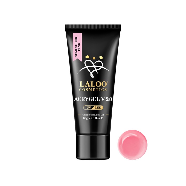 Átlátszó rózsaszín akril körömzselé, 60g Laloo, + ajándék folyadék 100ml