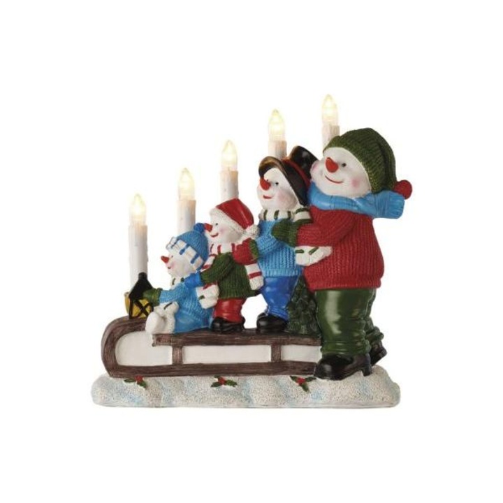 Decoratiune Craciun, Oameni de zapada pe sanie, 2xAA, Lumina Calda, Timer
