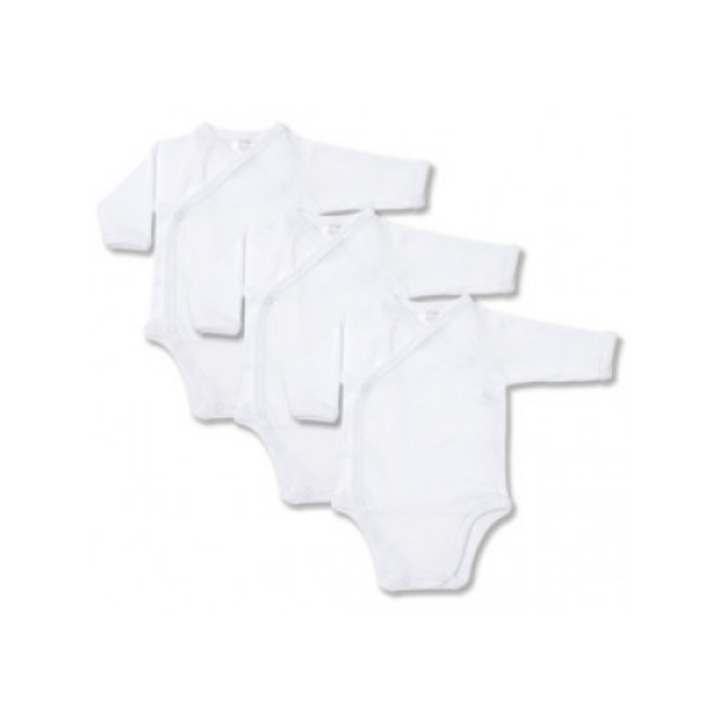 Set 3 body bebelusi, petrecut, cu maneca lunga, bumbac, alb