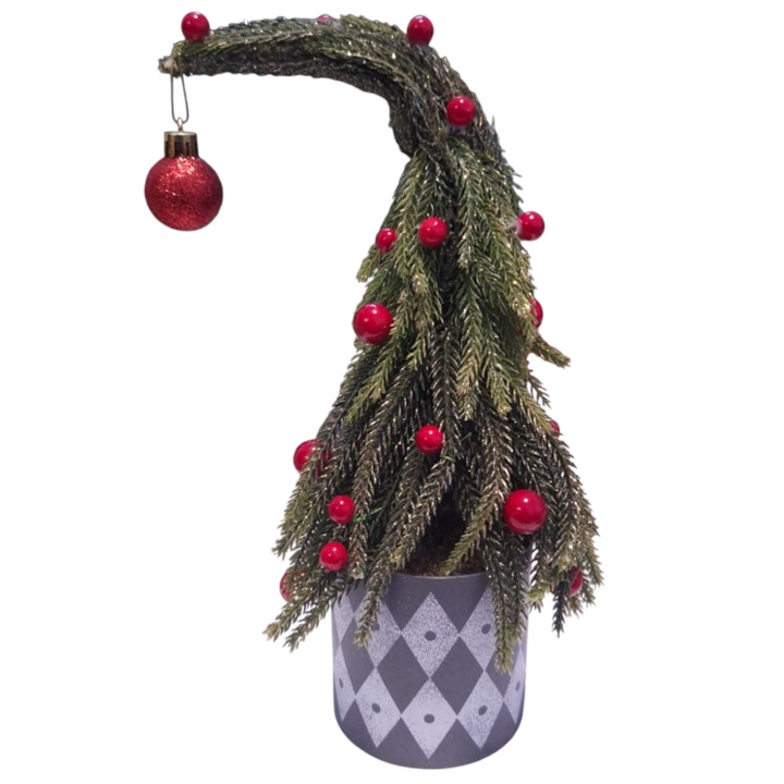 Bradulet Decorativ In Suport Cu Ornamente Rosii, Vision XXI, h=29cm