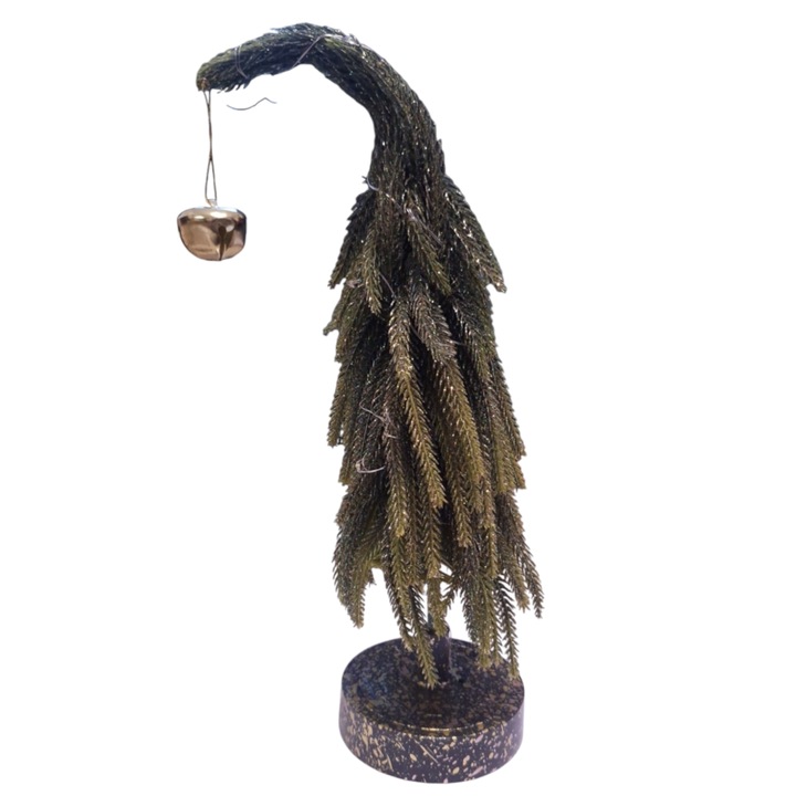 Bradulet Decorativ In Suport Cu Lumini Si Clopotel Auriu, Vision XXI, h=35cm