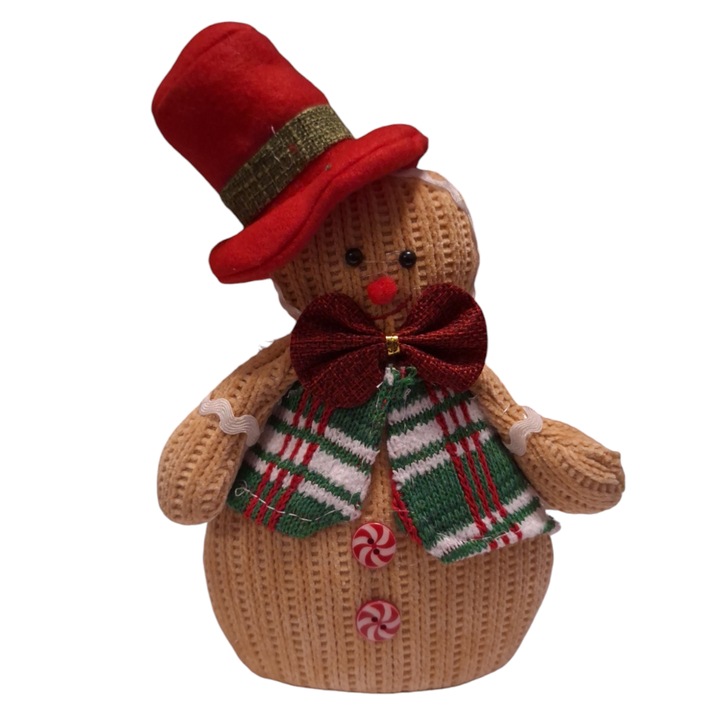 Decoratiune Om De Zapada Cu Joben Si Lumini, Imitatie Turta Dulce, Vision XXI, h=23cm, textil