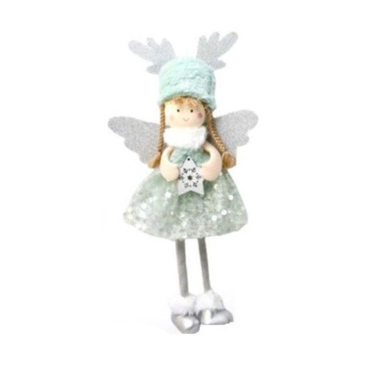 Decoratiune Craciun, Ingeras Fetita, 33 cm, verde deschis