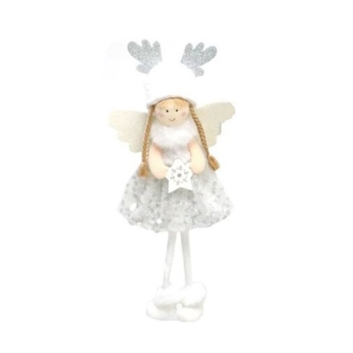 Decoratiune Craciun, Ingeras Fetita, 33 cm, alb