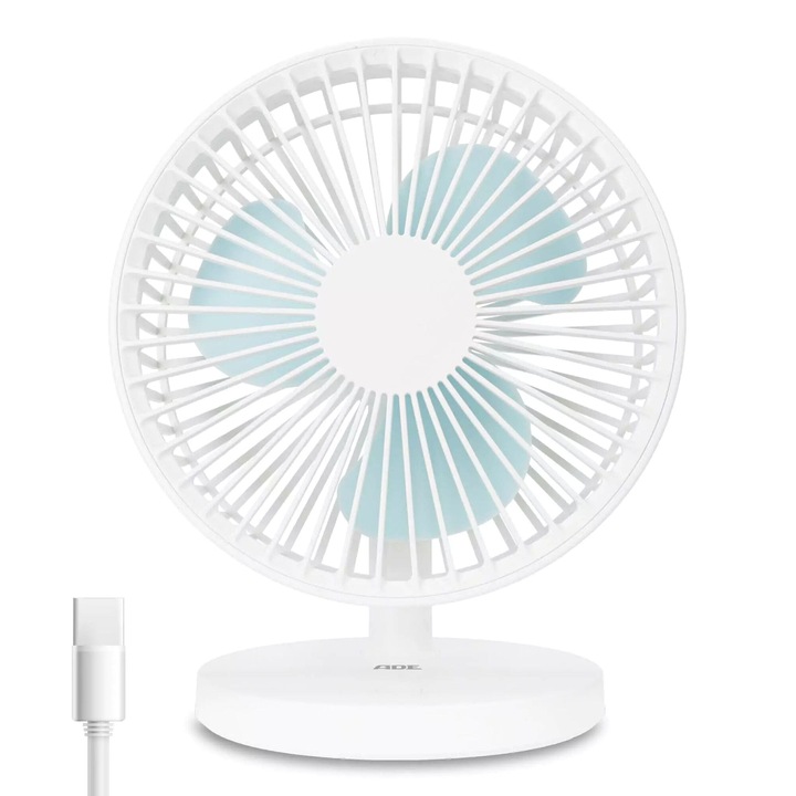 USB настолен вентилатор, ADE, 3 скорости, бял, 18x22см