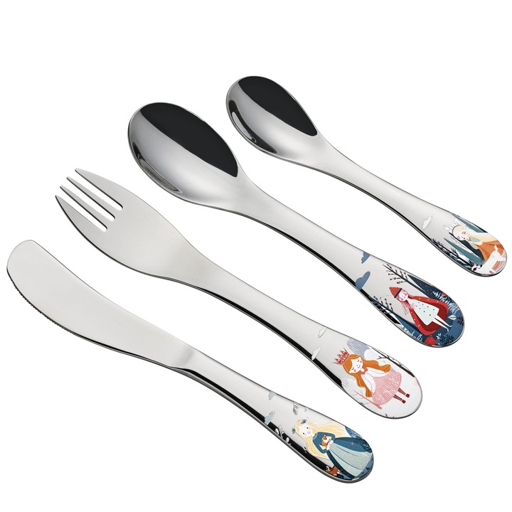 Комплект детски прибори за хранене, Cilio, 4 части, Неръждаема стомана, 21x21см, 20x17см