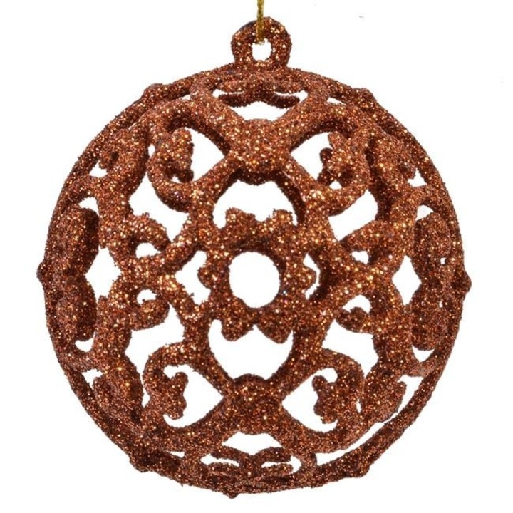 Set 6 Globuri Craciun Antbro® de culoare bronz cu model si glitter, 6cm