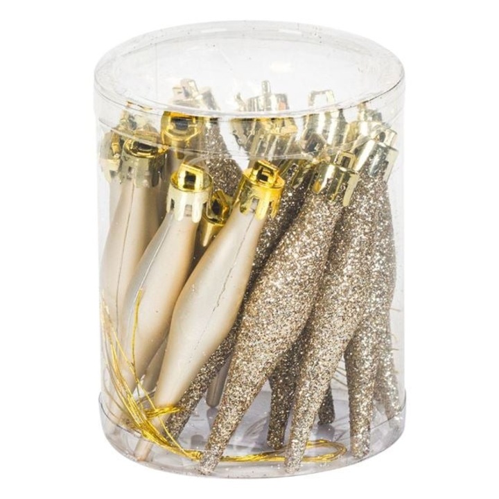 Set 18 Ornamente de Craciun Antbro® in forma de turturi bej mat si cu glitter, 8cm