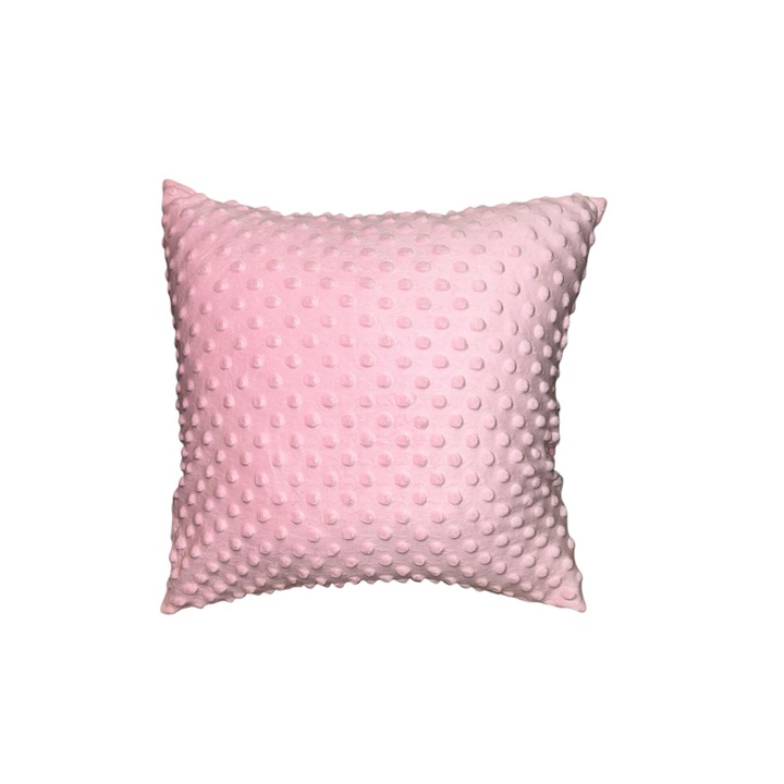 Perna decorativa, husa minky detasabila, lavabila, alba, 40x40 cm, roz