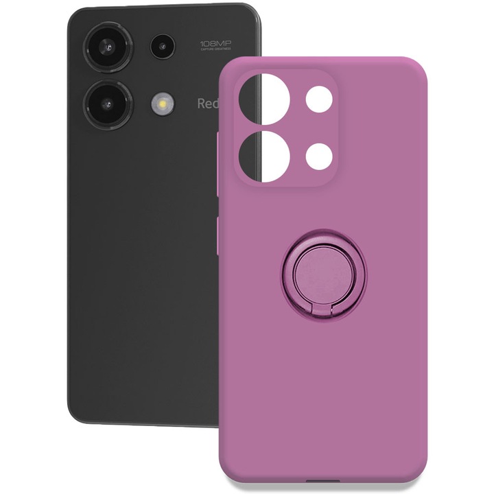 Husa pentru Xiaomi Redmi Note 13 4G, Color Ring, Silicon, Interior de microfibra, Magnetica, Inel rotativ ajustabil 360 de grade, Functie stand / suport, Compatibila cu suport auto, Mov