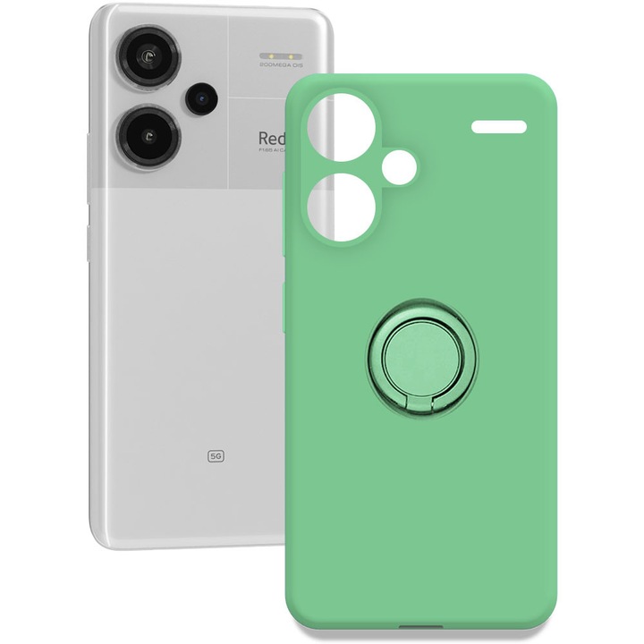 Husa pentru Xiaomi Redmi Note 13 Pro Plus 5G, Color Ring, Silicon, Interior de microfibra, Magnetica, Inel rotativ ajustabil 360 de grade, Functie stand / suport, Compatibila cu suport auto, Verde deschis