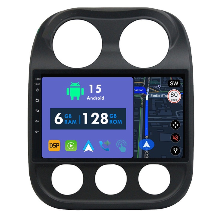 Navigatie GPS CarPlay Radio pentru Jeep Compass 1 MK 2009 - 2015 Android Auto Stereo Bluetooth Ecran Tactil 6GB RAM, 128GB ROM