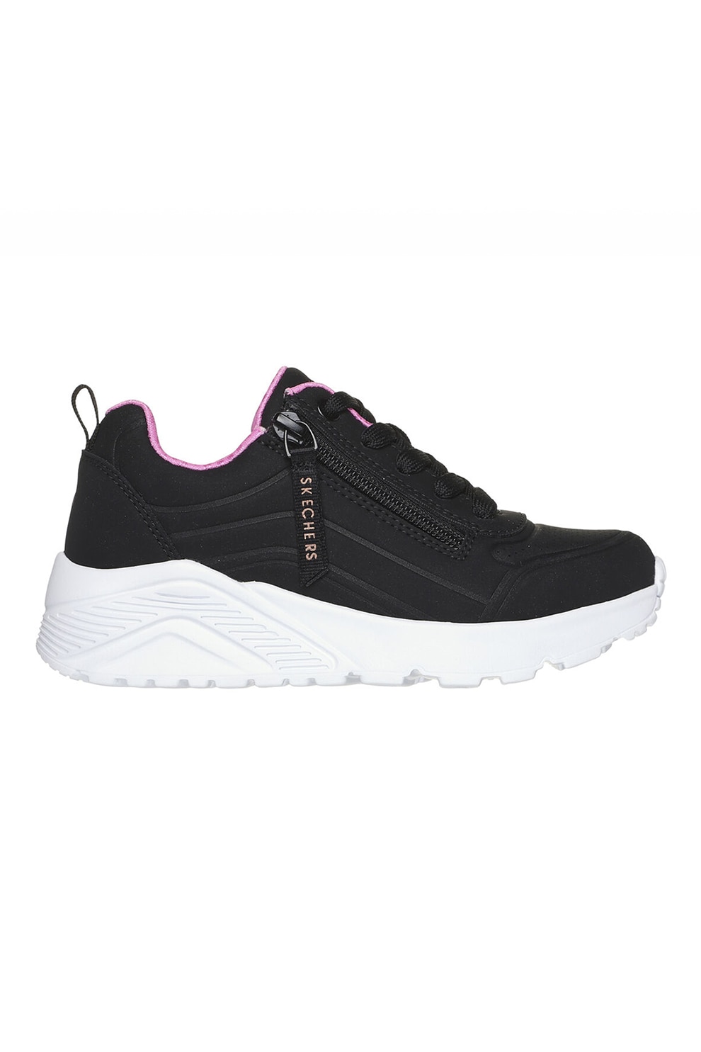Skechers, Pantofi sport cu fermoar lateral Uno Lite - Easy, Negru, Roz, 34 EU