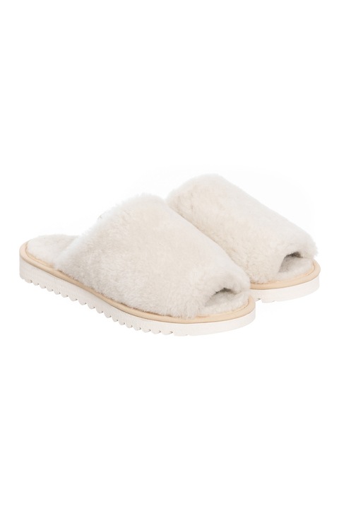 Papuci de casa dama din blana naturala, crem