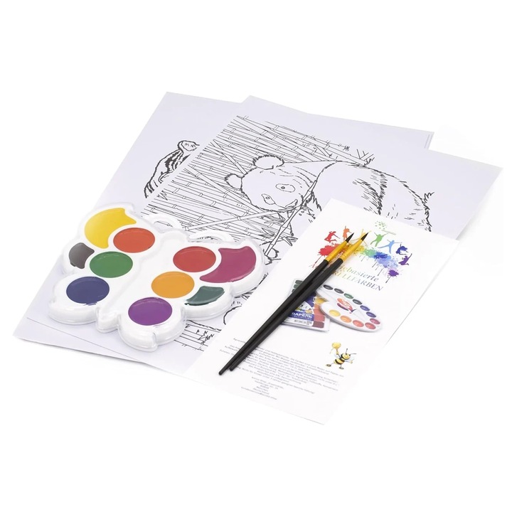 Set acuarela, 2 pensoane si 10 foi KreativKids, hartie, multicolor