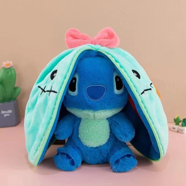 Плюшена играчка тип Stitch, Soft and Velvety, размер 25см, цвят Син/Зелен