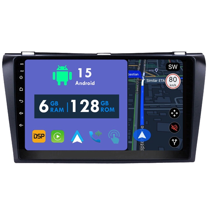 Navigatie GPS CarPlay Radio pentru Mazda 3 I For Mazda3 BK 2004 - 2009 Android Auto Stereo Bluetooth Ecran Tactil 6GB RAM, 128GB ROM