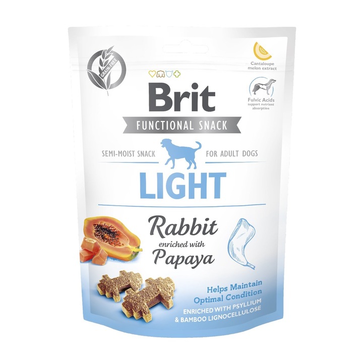 Recomoense cu continut scazut de calorii pentru caini BRIT Care dog Functional snack light rabbit, cu iepure 150g