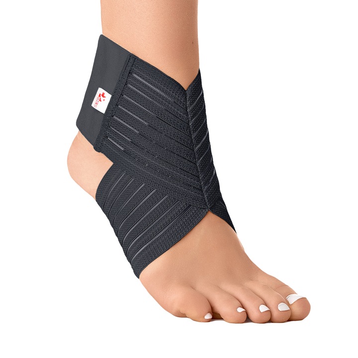 Glezniera MEK® 9001, bandaj elastic tip soseta, cu manson de compresie si banda ajustabila cu velcro, marime XS, unisex, Negru