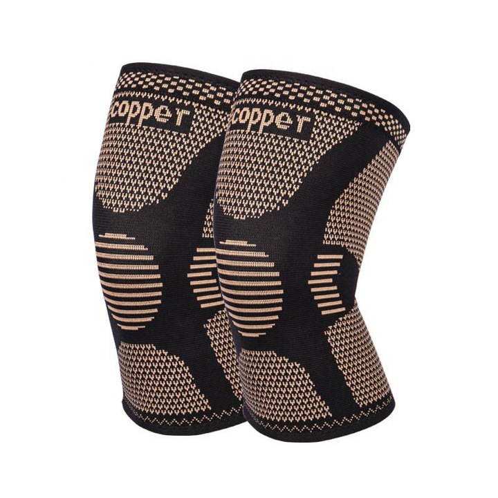 Set 2 Genunchiere compresive cu fir de cupru, marime XL, Negru/Beige, unisex, Sport, Protejeaza Articulatia Genunchiului