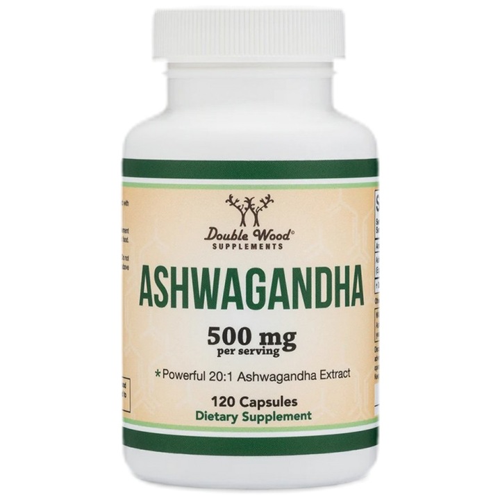 Étrend-kiegészítő Double Wood Supplements Ashwagandha 250 mg 20:1 kivonat, 120 kapszula