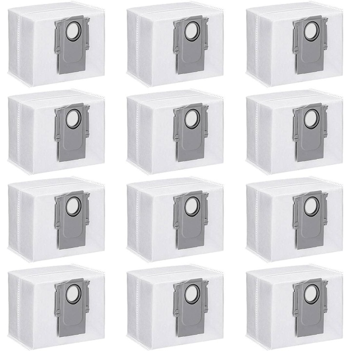 Set de 12 saci pentru aspirator Roborock S7 MaxV Ultra / Q7+ / Q7 Max+ / T8 / Q5+, capacitate 3 litri, din material textil in 4 straturi, gri