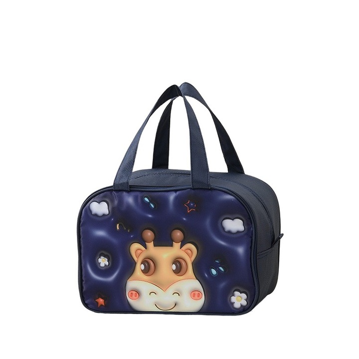 Хладилна чанта с 3D карикатура Flippy, Преносима за деца Оксфорд платнена чанта за обяд 27,5x18x20cm Deer Pattern Blue