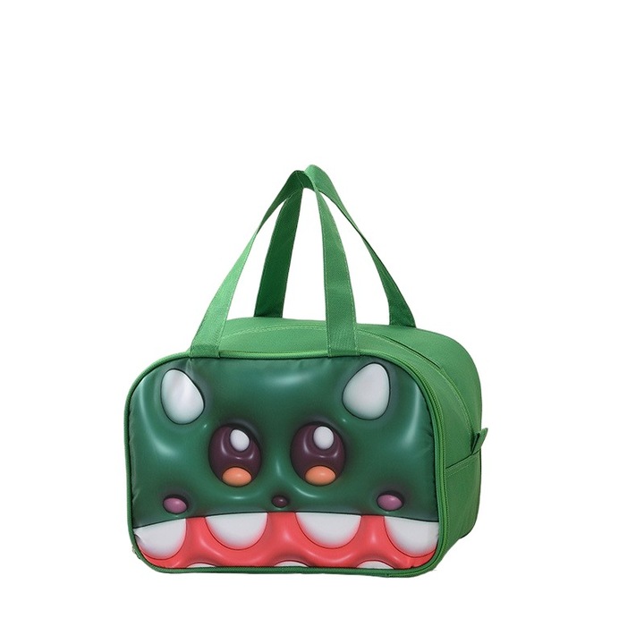 Flippy 3D хладилна чанта с карикатура, преносима за деца Платнена чанта от Оксфорд, 27,5x18x20 см, зелена шарка на крокодил