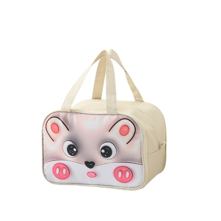 Flippy 3D Cartoon Cooler Bag Преносима за деца Оксфорд платнена чанта за обяд 27,5x18x20 cm Mouse Pattern Beige