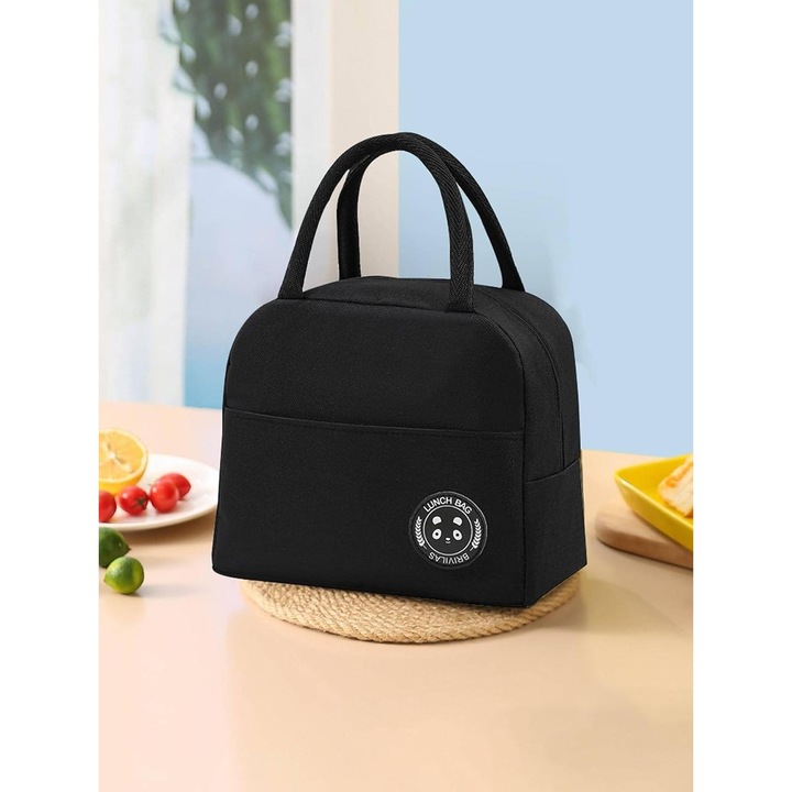 Термочанта за обяд, Flippy, многофункционална, с отделения, водоустойчива, с дръжки, външен джоб, 22x14x19 см, черна
