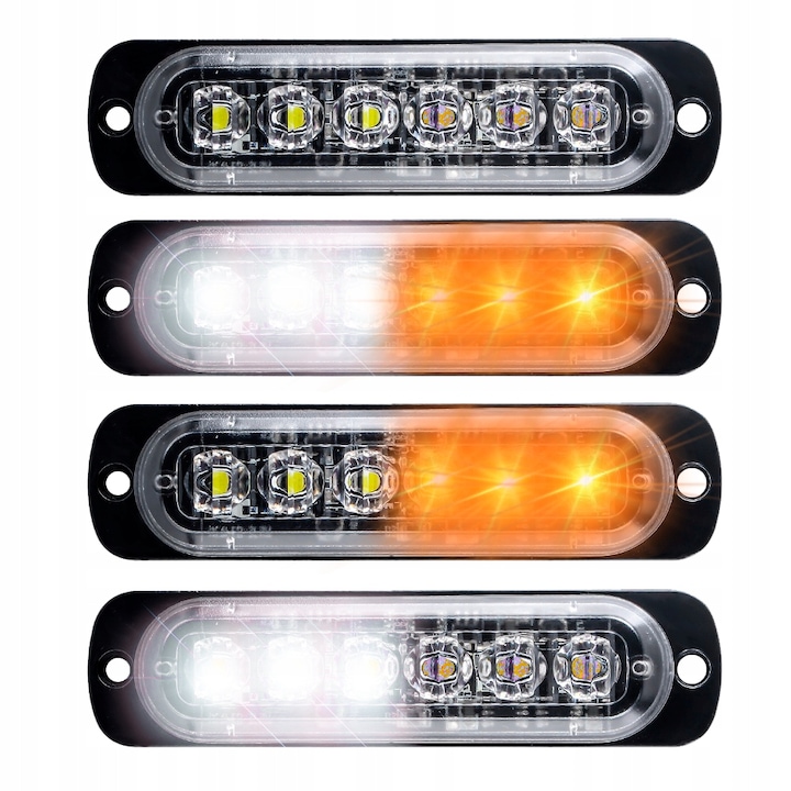 4 LED-es figyelmeztető villogó szett, 18 kontúrprogram, sárga-fehér