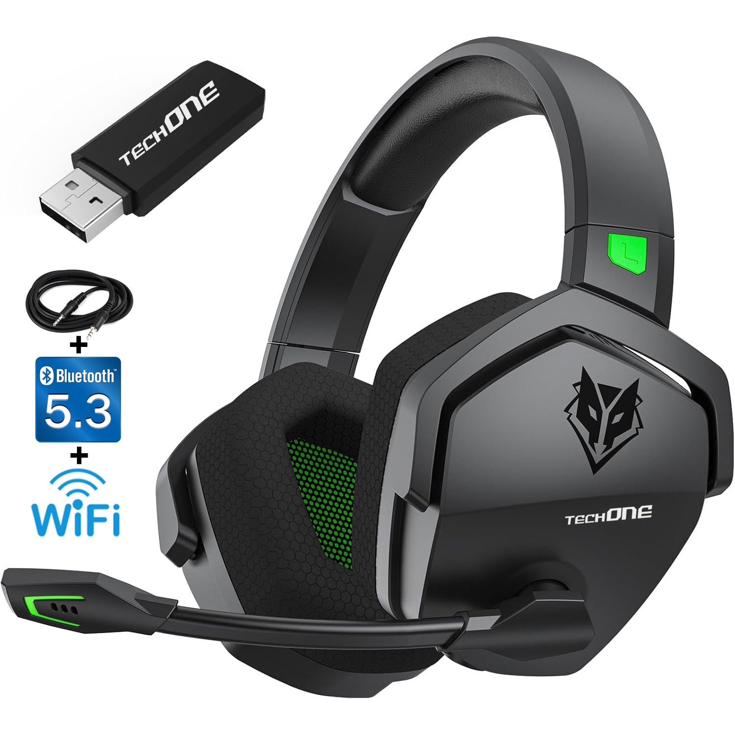 Casti Gaming Profesionale Wireless Techone® SoundForge GX G06-BT, Microfon Unidirectiona, Type-C, Compatibil cu PS4, PS5, Xbox, PC, Switch 2.4GHz Wireless + Bluetooth, Virtual Surround 3D, Difuzor 50mm, Izolare Fonica, Acumulator 2000 mAh, 96dB, Negru