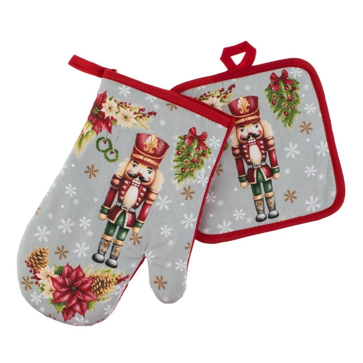 Manusa si Servet de Bucatarie Craciun Spargator de Nuci si Ornamente 2 Buc