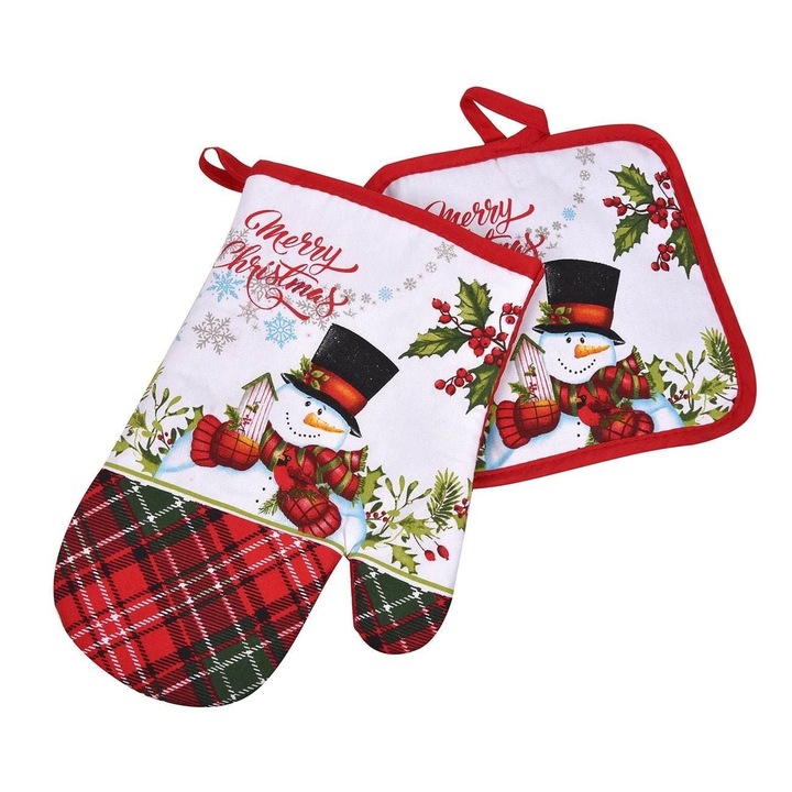 Manusi és Konyharuha Szett Karácsonyi Hóember 2 db