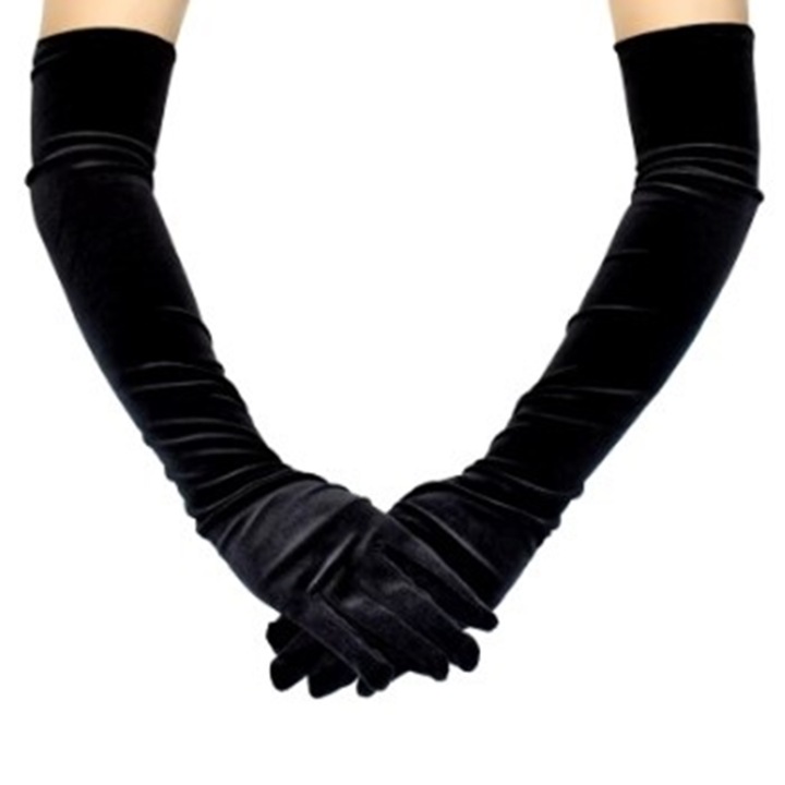 Manusi din catifea CLASStitude, lungime 53 cm peste cot, pentru ocazii speciale elegante si de seara, marime universala, Negru