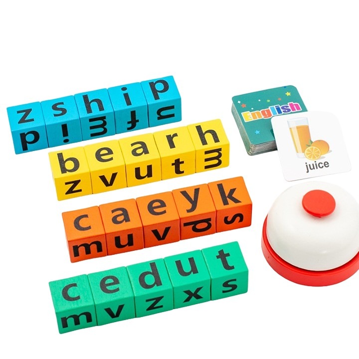 Joc cu Blocuri din Lemn Leski, Set Formare Cuvinte, Multicolor, 28x15.5x5 cm, pentru 4 Persoane, 3 Ani+