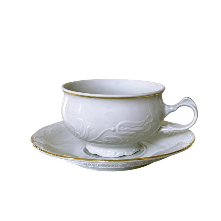Set ceai 12 piese, cesti si farfurioare, Moga, Tulip Rand Aur